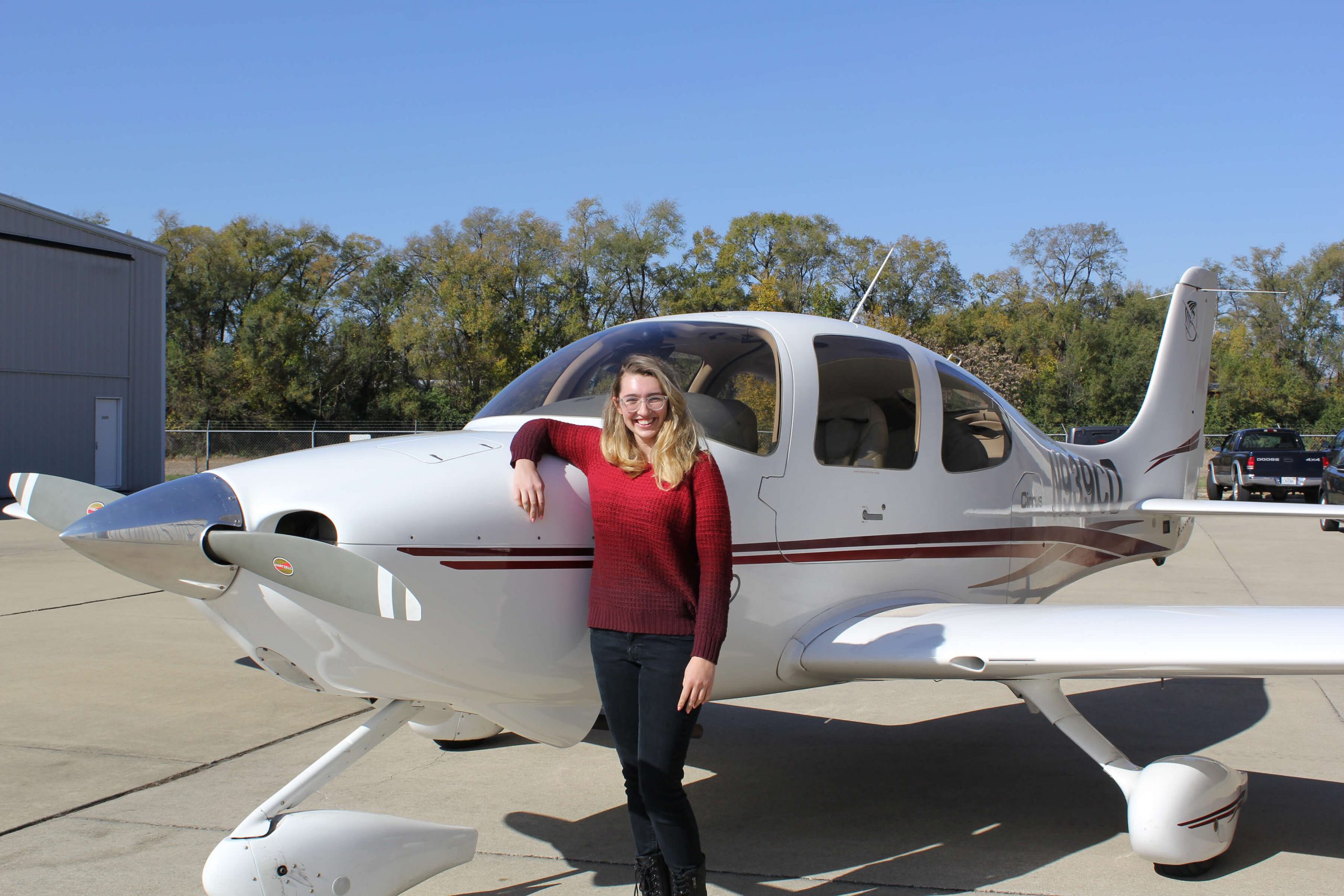 Southwestern Illinois College Aviation student with plane