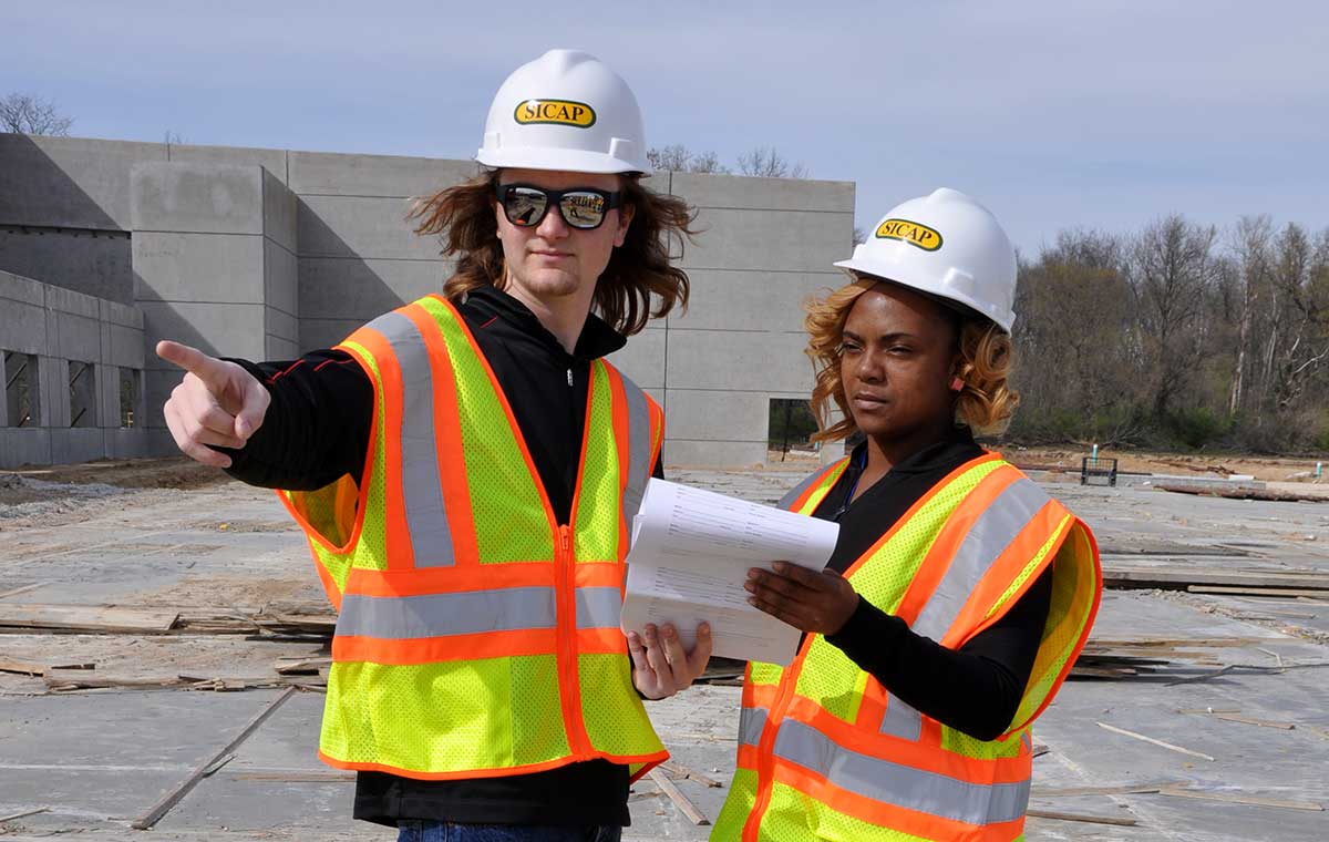 Construction students doing hands-on classwork