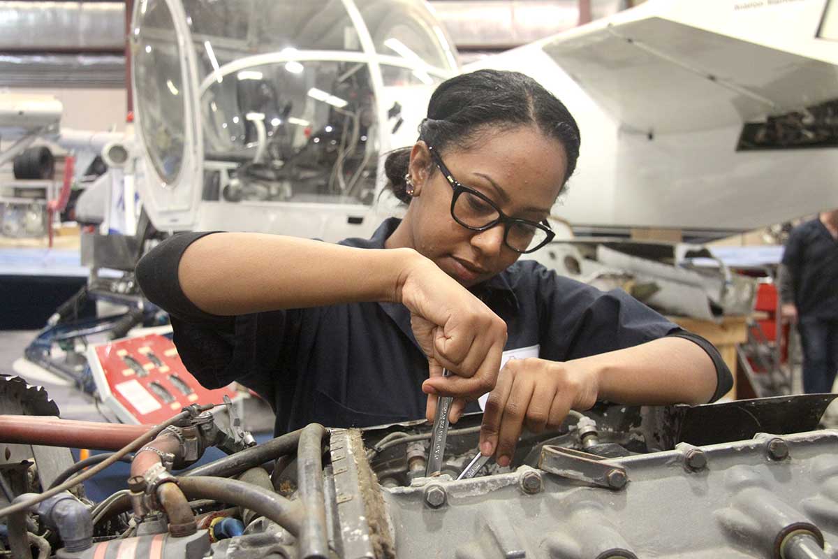 Aviation Maintenance student in hands-on training