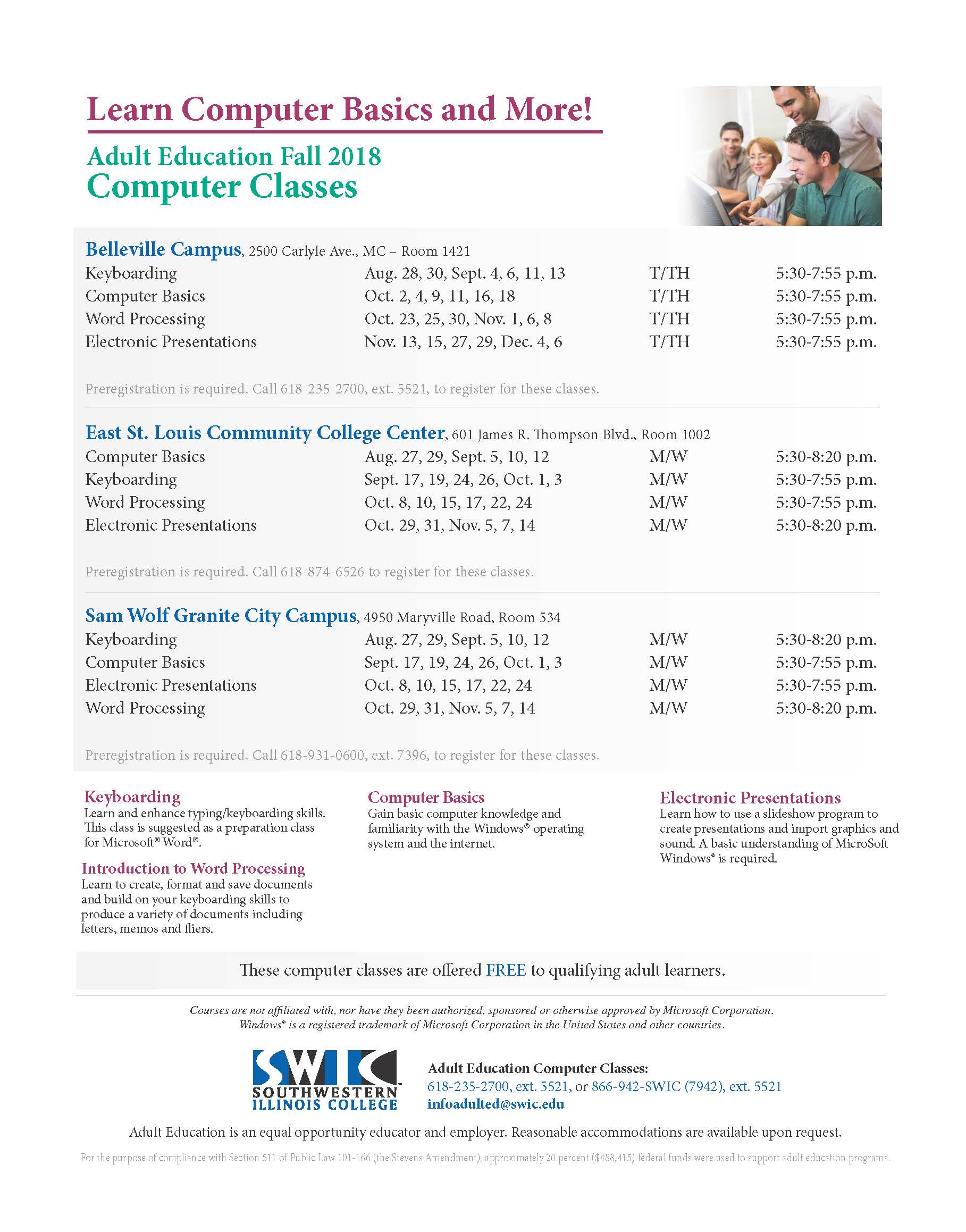 FALL 2018 AE Computer classes flier_print | Southwestern Illinois College