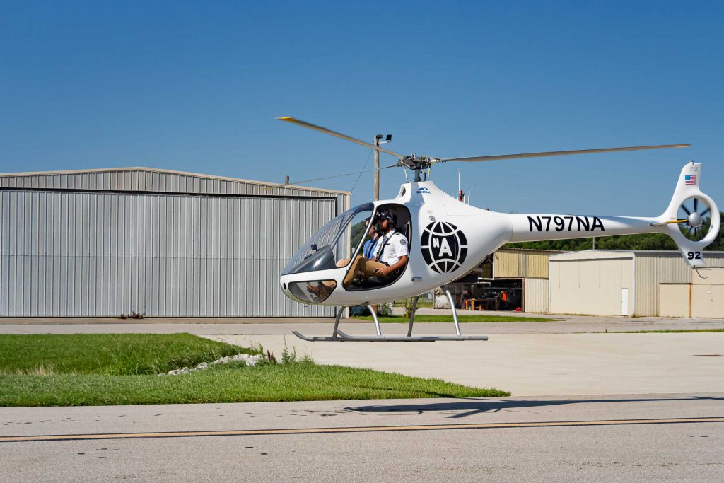 Helicopter pilot training in flight.