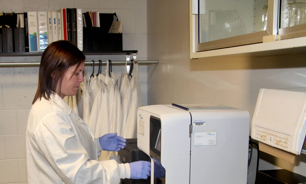Southwestern Illinois College medical lab technician students work on a practical lab exercise.