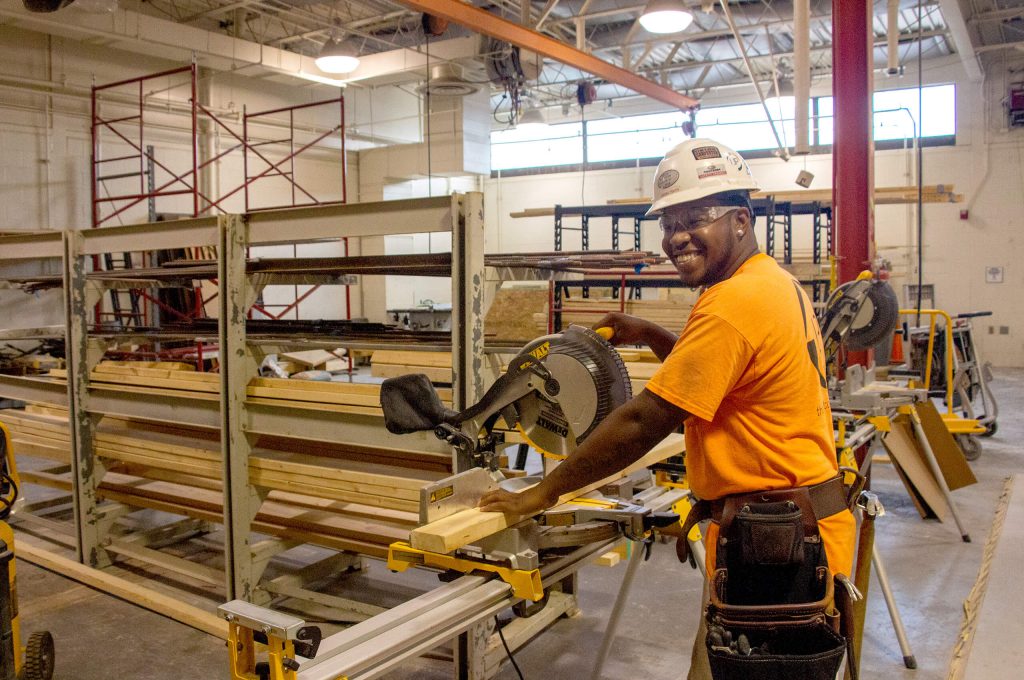 SWIC file photo of a student performing carpentry/construction work during HCCTP