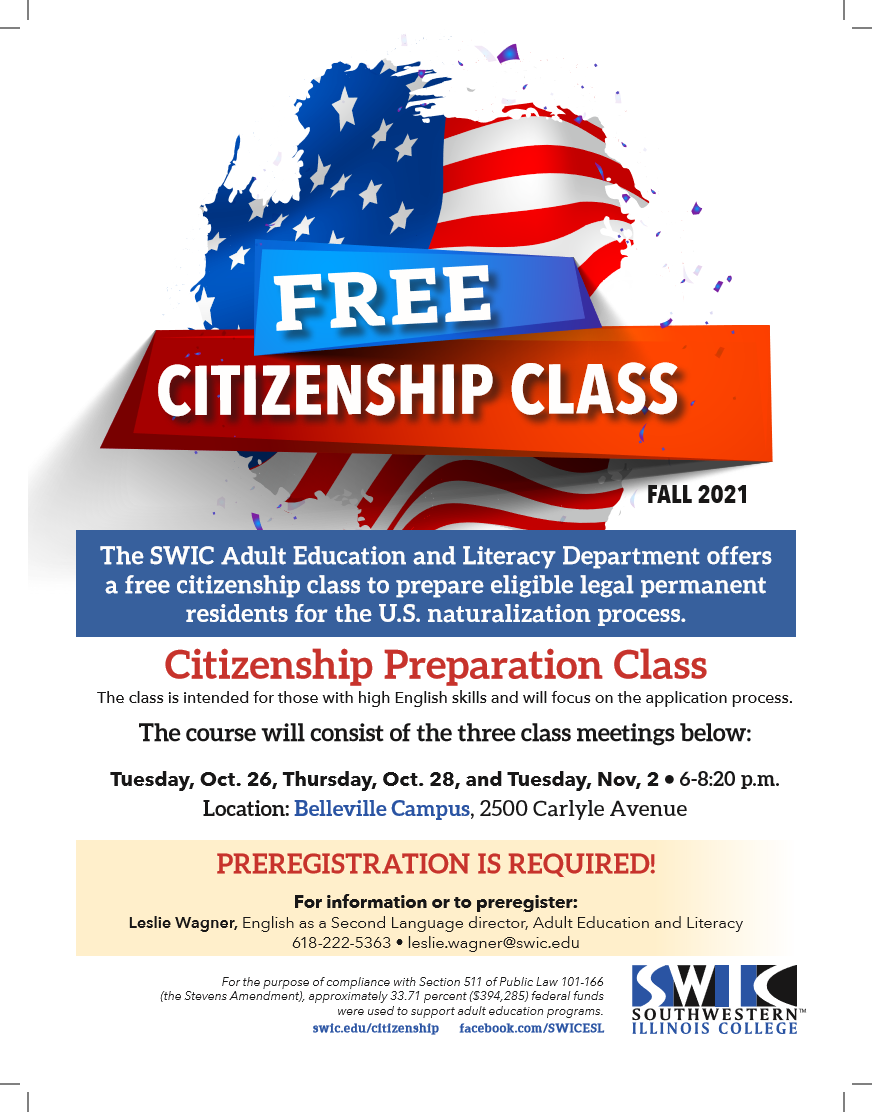 Citizenship flyer evening classes begin October 26
