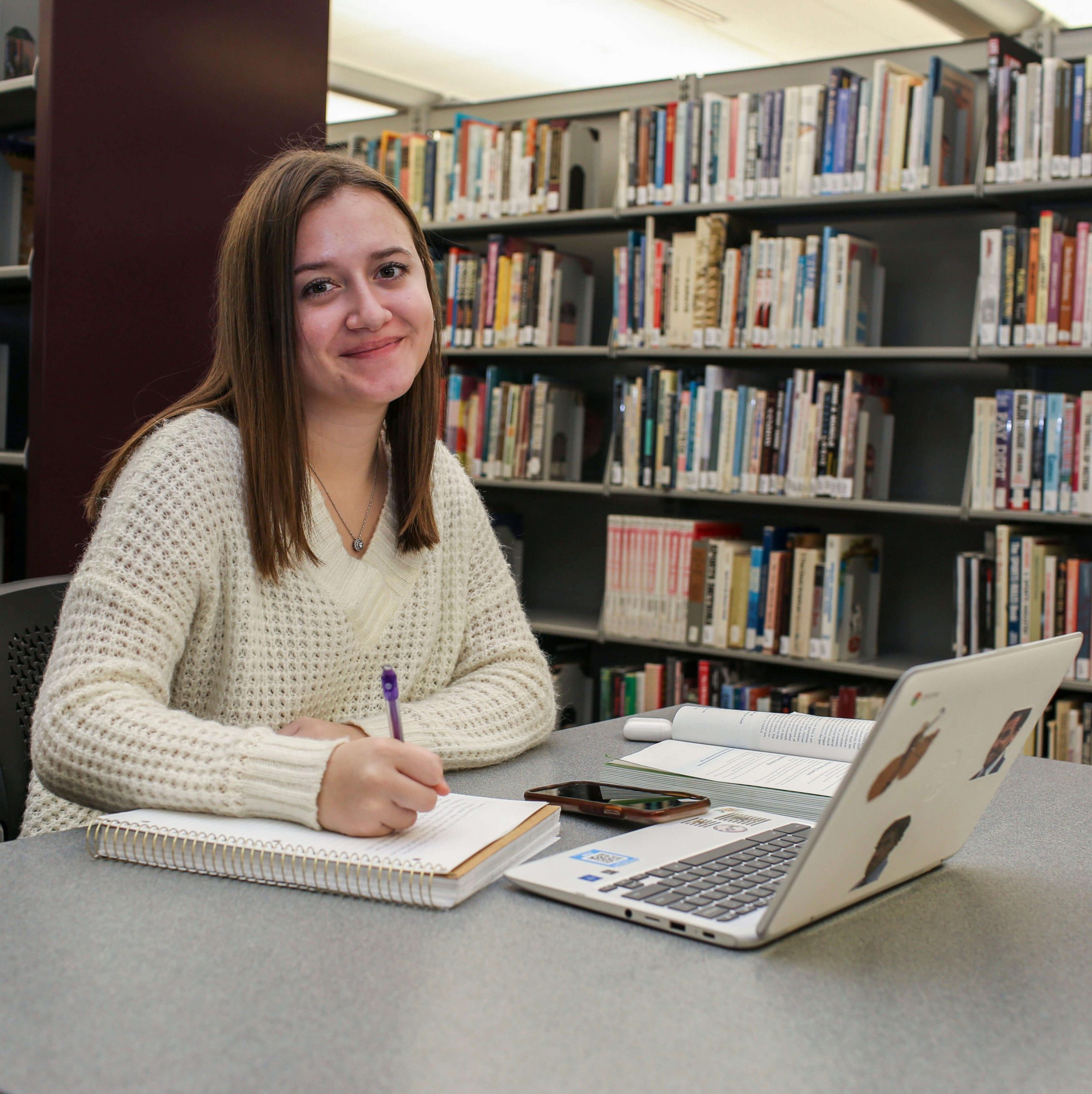 SWIC file photo of a student at Belleville campus library.