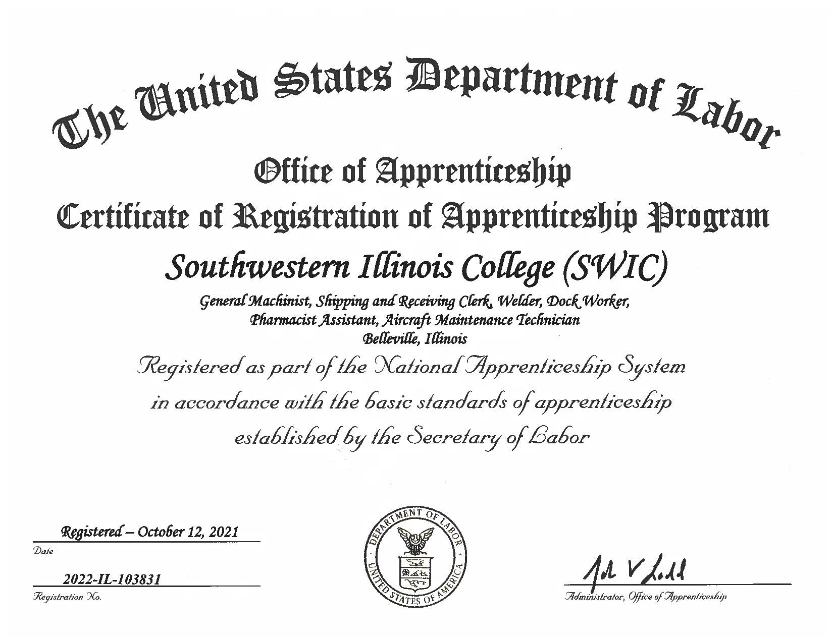 apprenticeship sponsor registration certificate
