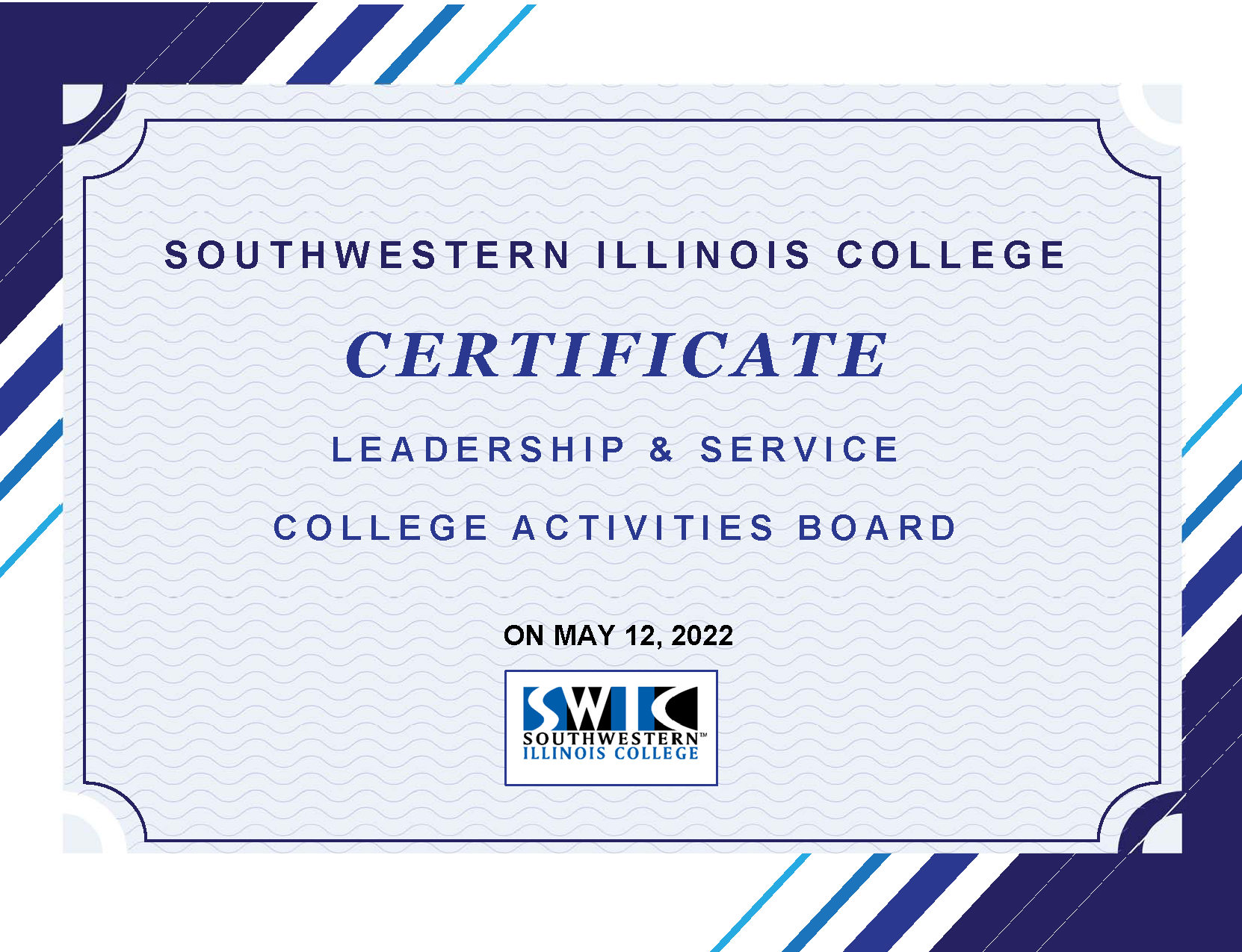 Southwestern Illinois College Certificate Leadership & Service College Activities Board