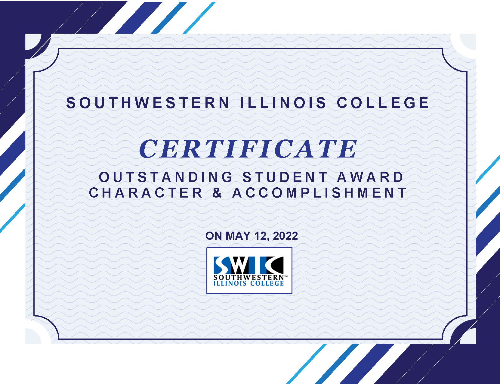 Southwestern Illinois College Certificate Outstanding Character & Accomplishment
