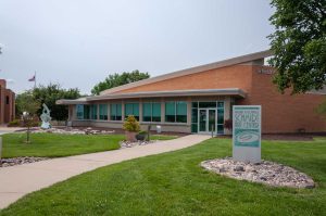 The Schmidt Art Center entrance and sign