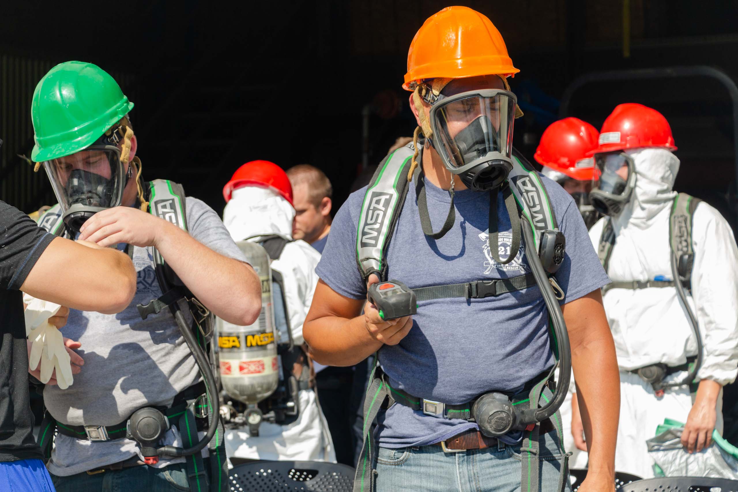 Fire Science Hazardous Materials training two men geared up