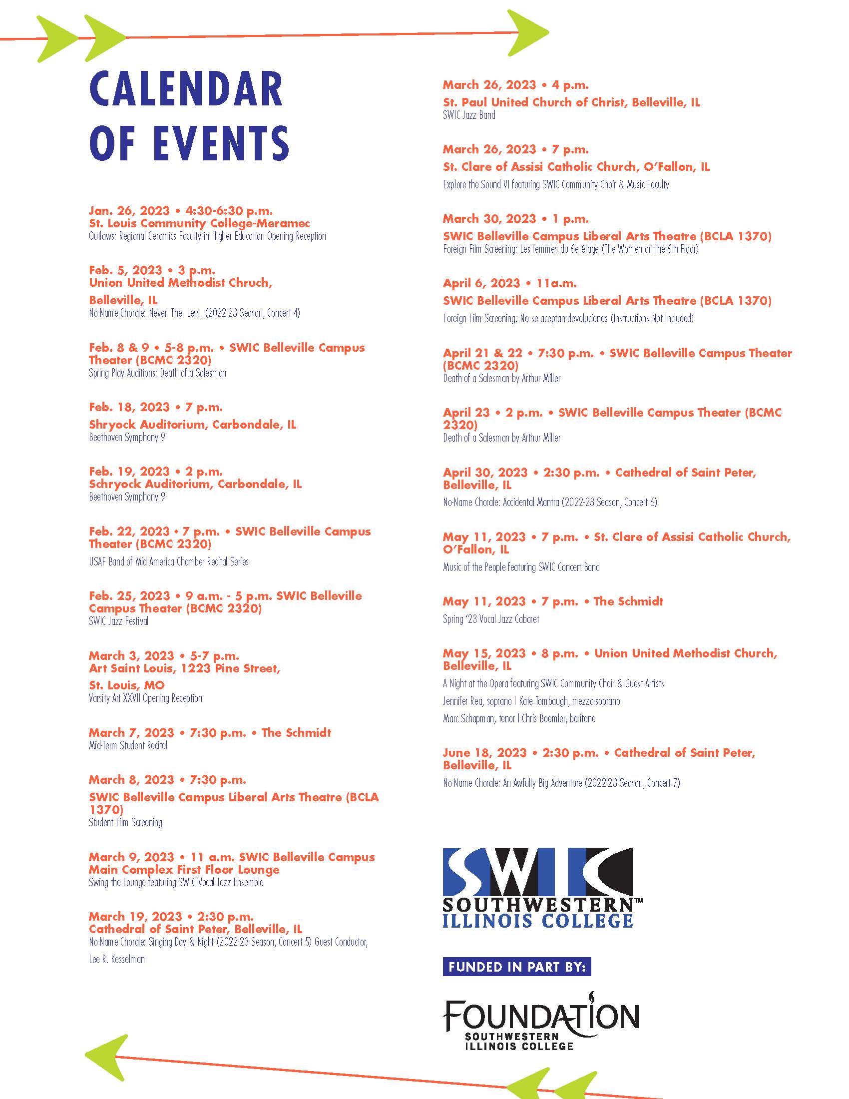 Foundation Calendar of SWIC Arts Events 2023