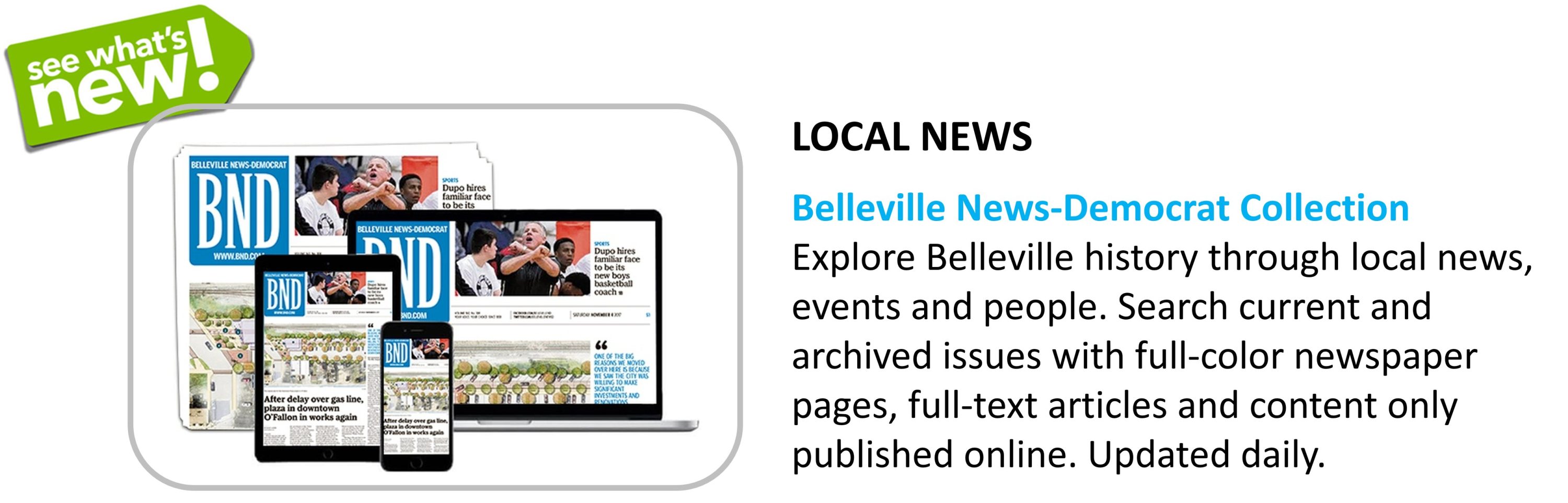 Belleville News Democrat. Local news. Log in with your SWIC credentials. Click image to access.