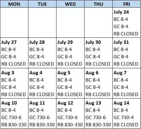 Library - Hours Fall 2026