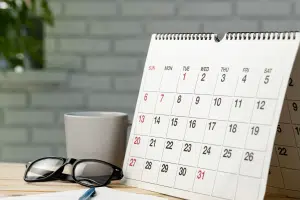 Calendar on table.
